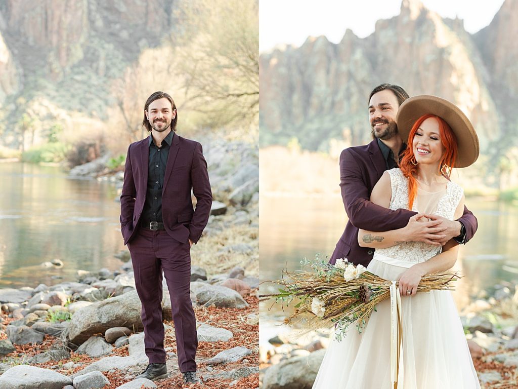 Brooke and Barry laugh while working with photographer Bayley Jordan at Saguaro Lake Ranch