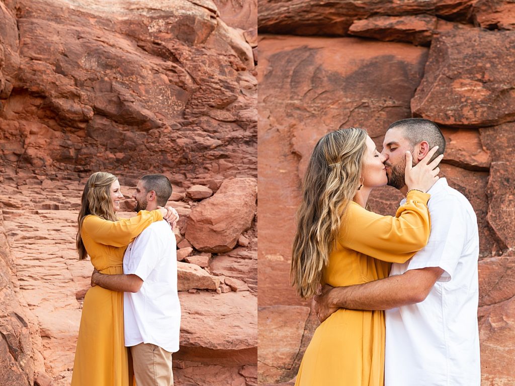 Bethany and Nick share smiles and kisses during an anniversary photo session in Sedona