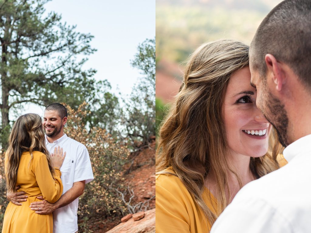 Bethany and Nick gaze into each other's eyes during their anniversary photo session in Sedona