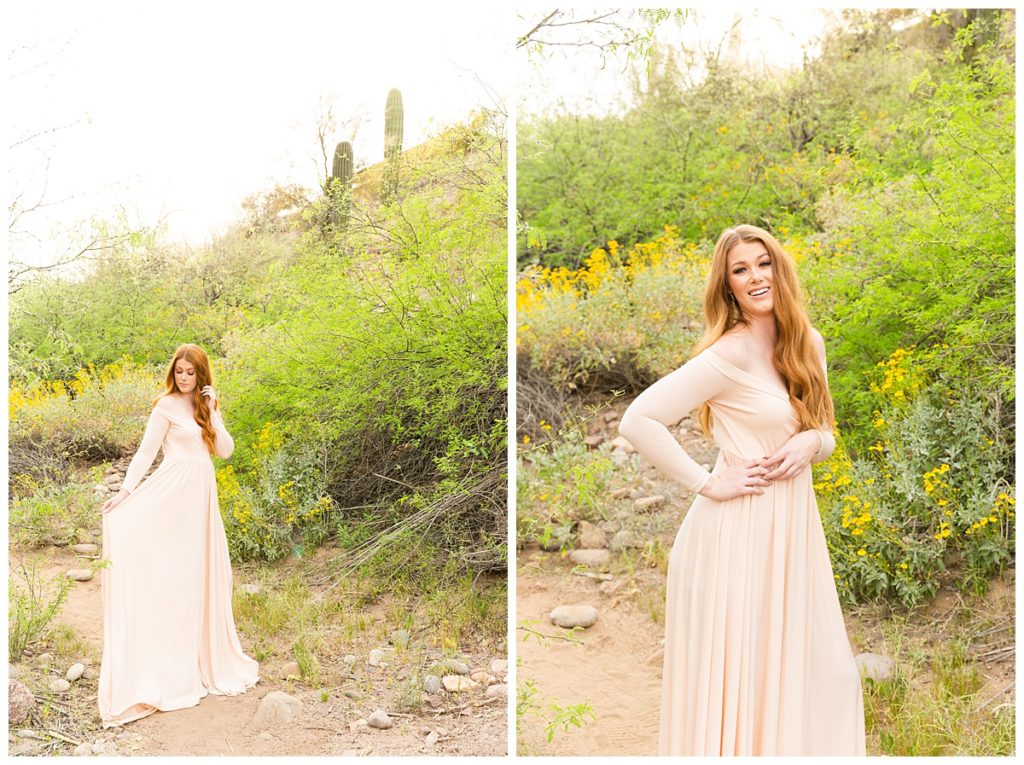 Golden sunlight glows around Alyssa during a portrait photography session with Bayley Jordan at the Salt River in Arizona.