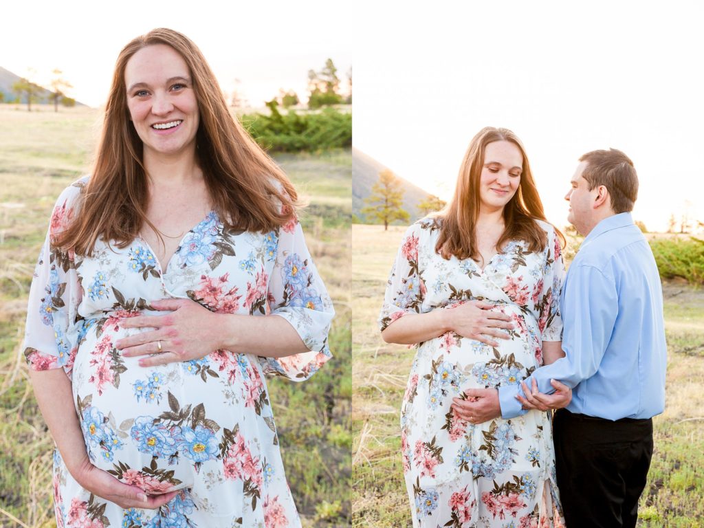 Two close-up images of a very happy expectant mother and father in Flagstaff, Arizona during a maternity photo session. 
