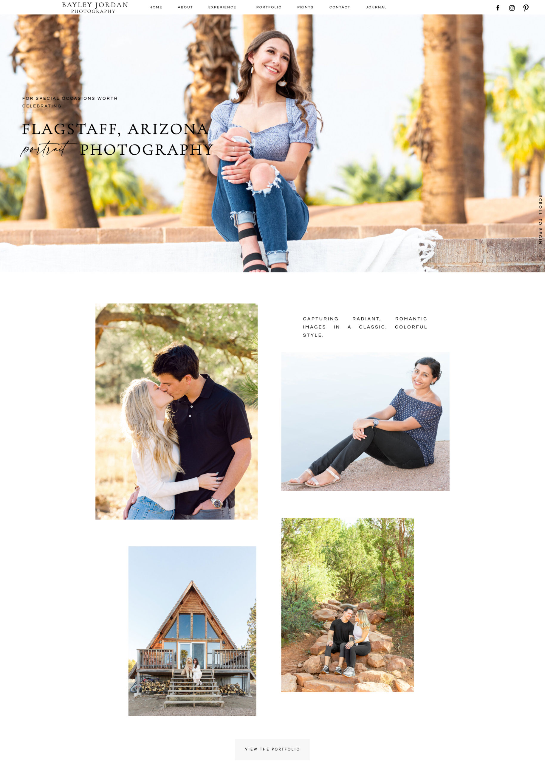 Website for Flagstaff Arizona portrait photographer Bayley Jordan
