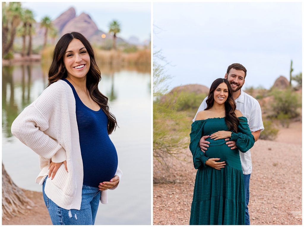Stunning sunset maternity session in Tempe, Arizona at Papago Park.