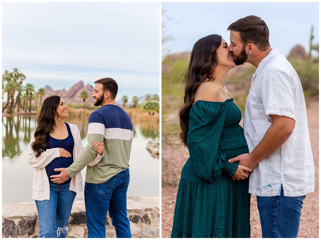 Excited parents to be are all smiles during a maternity portraits session with Bayley Jordan Photography in Tempe, Arizona