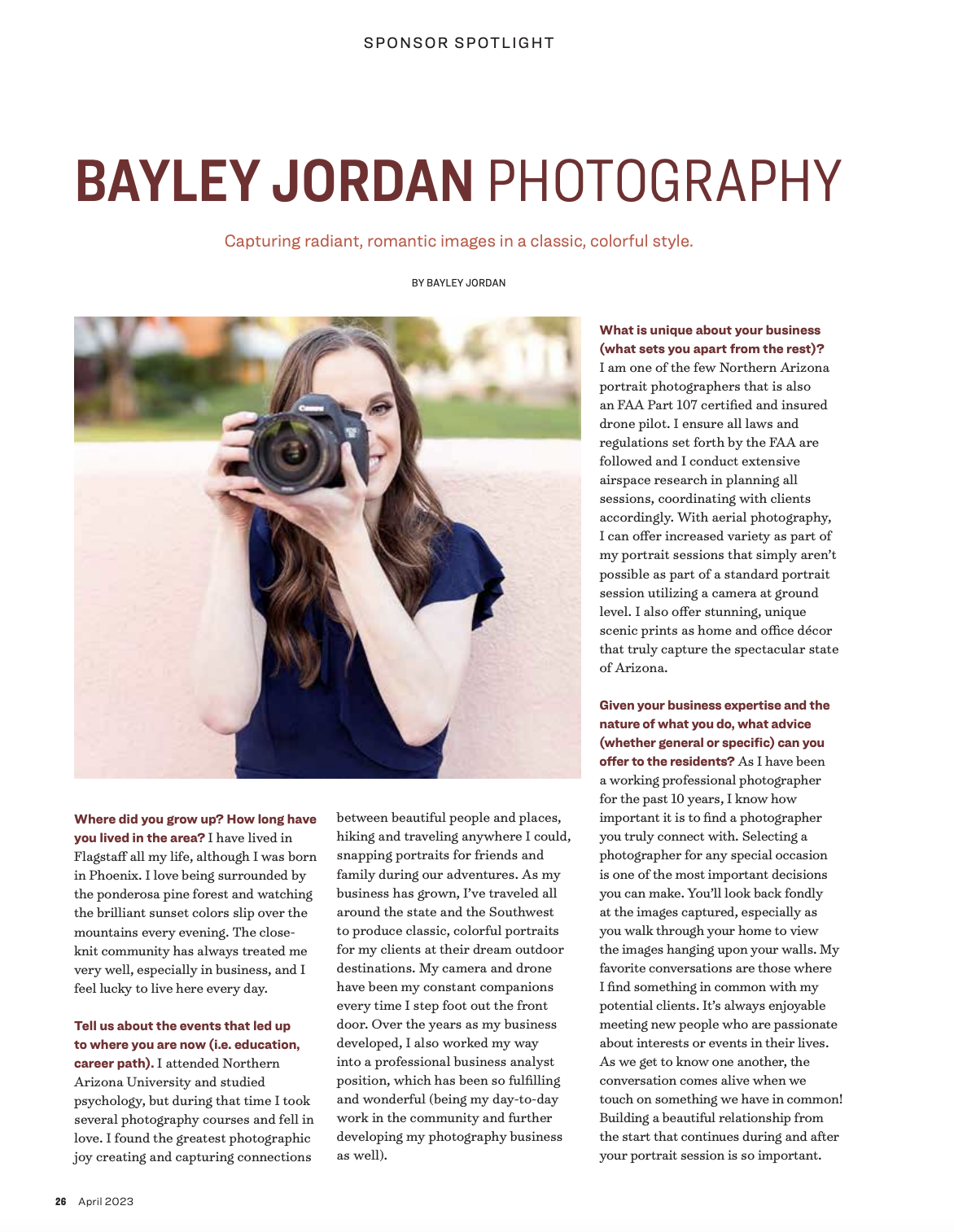 Flagstaff small business feature - Bayley Jordan Photography - Stroll Highlands Magazine Portrait Photographer