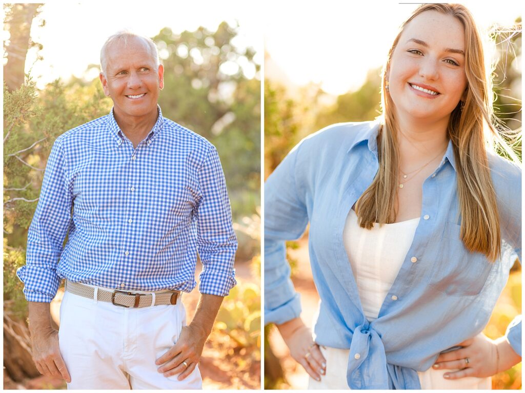 Father and daughter individual portraits in Sedona at golden hour with Bayley Jordan Photography