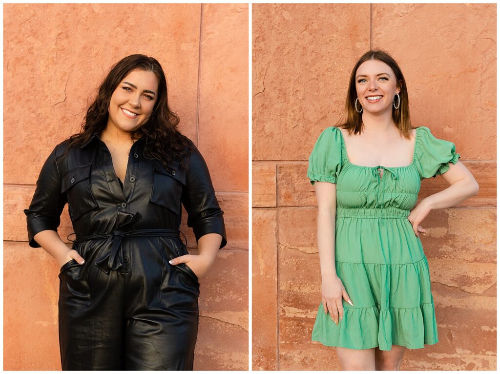 Portrait of two women at Northern Arizona University for their Master's Graduation in Flagstaff, AZ with Bayley Jordan Photography