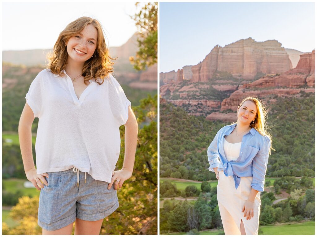 Sweet, smiling portraits of sisters in Sedona, AZ at sunset with Bayley Jordan Photography