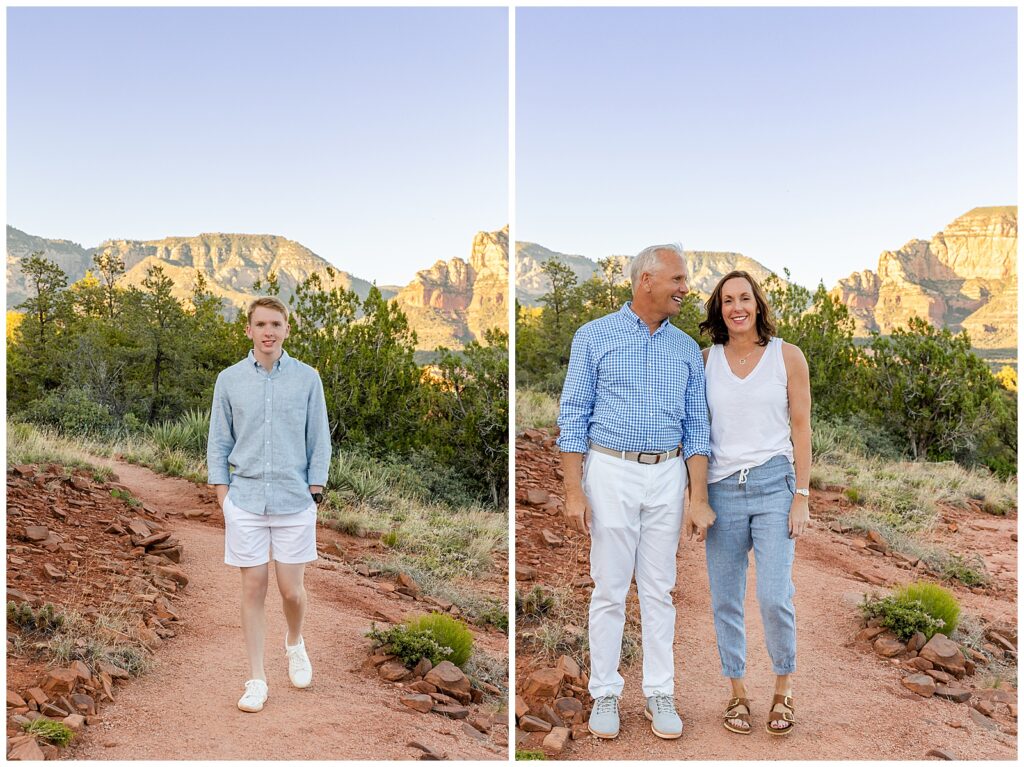 Casual walking portraits of son and parents in Sedona, Arizona with  Bayley Jordan Photography