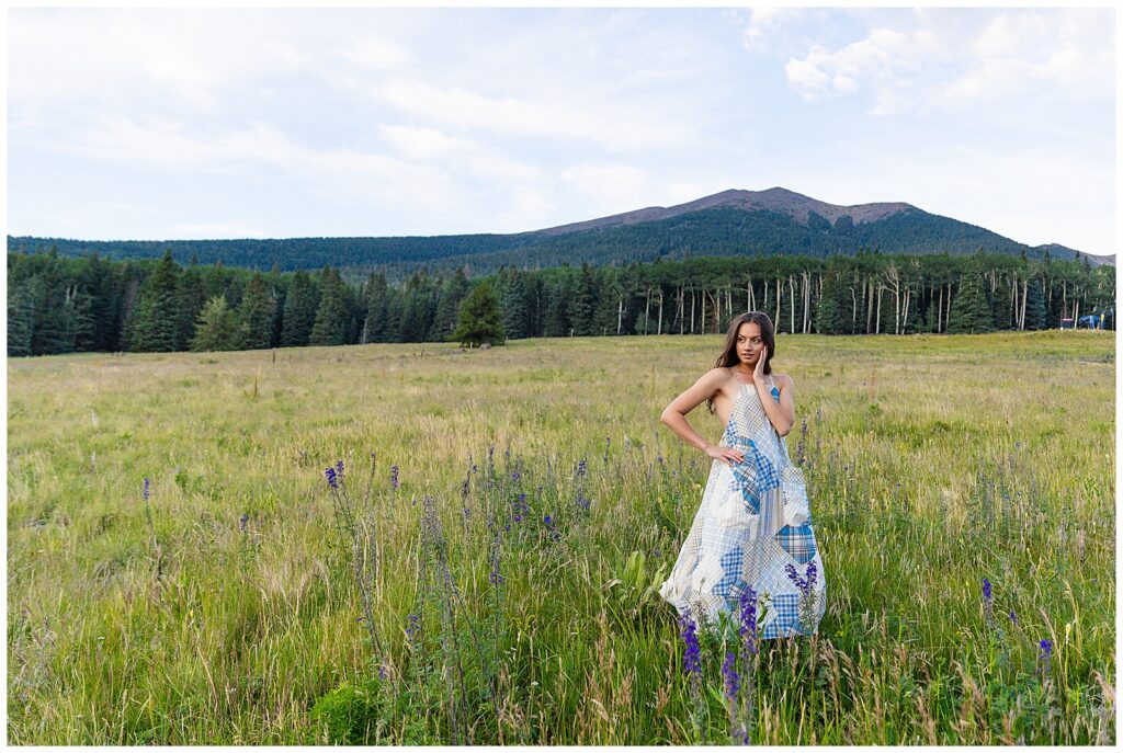 Holly belongs in a magazine in an editorial shot at the San Francisco Peaks in Flagstaff Arizona  during NAU graduation portraits with Bayley Jordan Photography