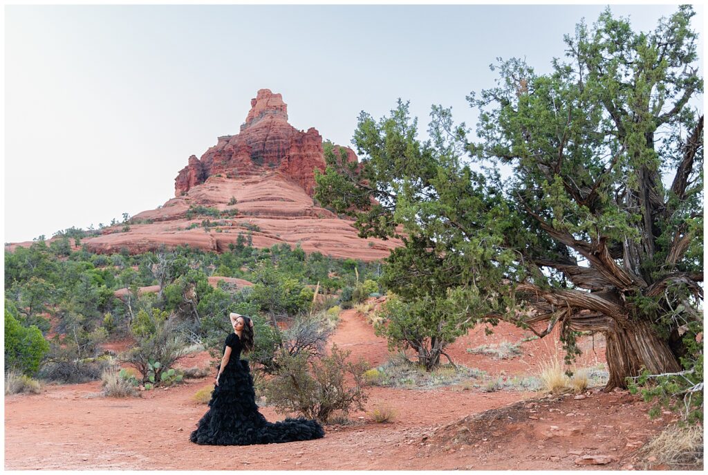 Red rocks of Sedona provide a spectacular backdrop for a stunning sunrise portrait session.