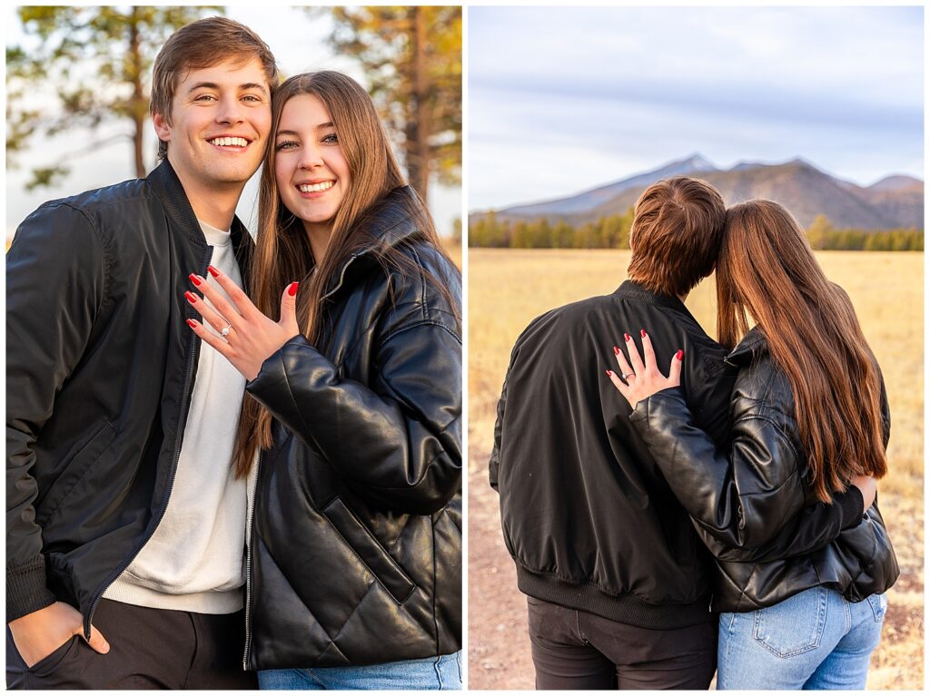 An engagement ring is a highlight during a surprise proposal photography session in Flagstaff, Arizona with Bayley Jordan Photography.