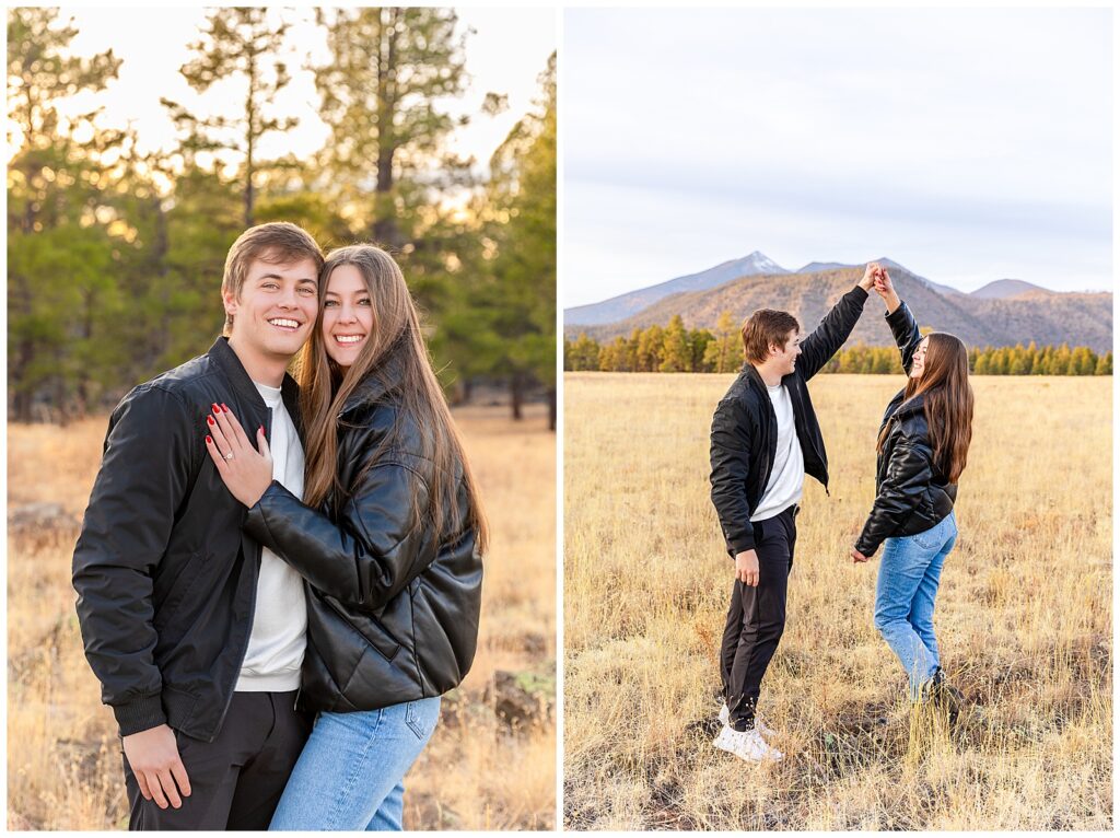 Ashley and Jay celebrate their engagement with slow dancing and snuggles in Flagstaff, Arizona with Bayley Jordan Photography there to capture every moment. 
