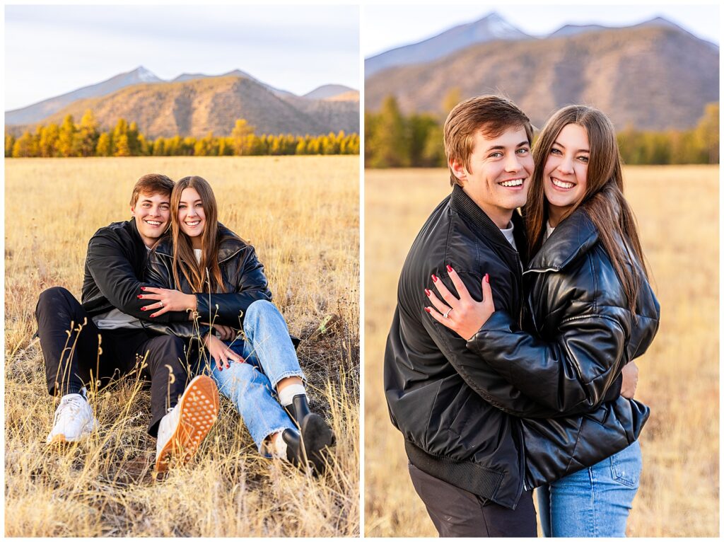 Jay and Ashley are all smiles during a surprise proposal in Flagstaff, Arizona with Bayley Jordan Photography.