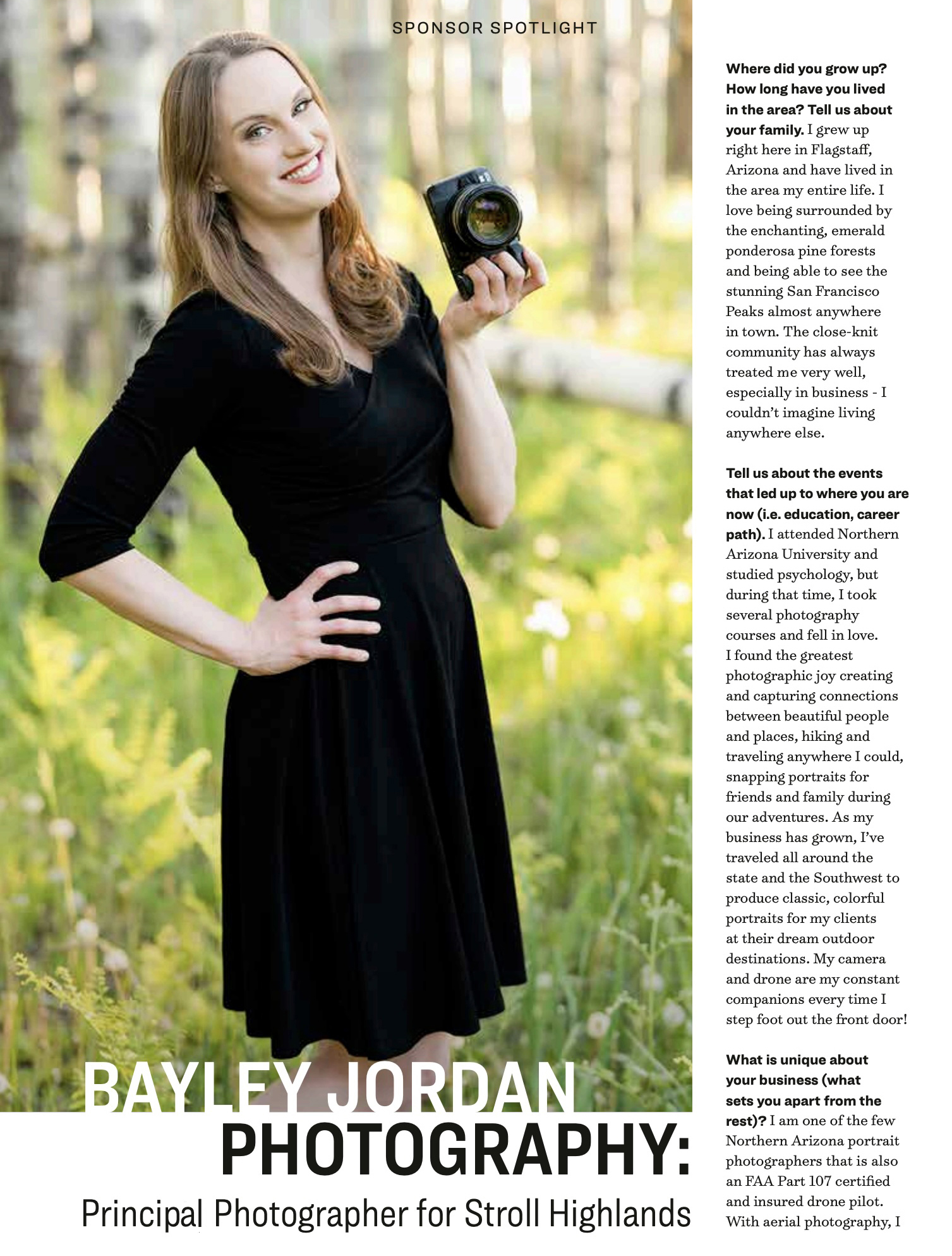 Bayley Jordan Photography has been featured in the February 2024 issue of Stroll Highlands Magazine in Flagstaff, Arizona.