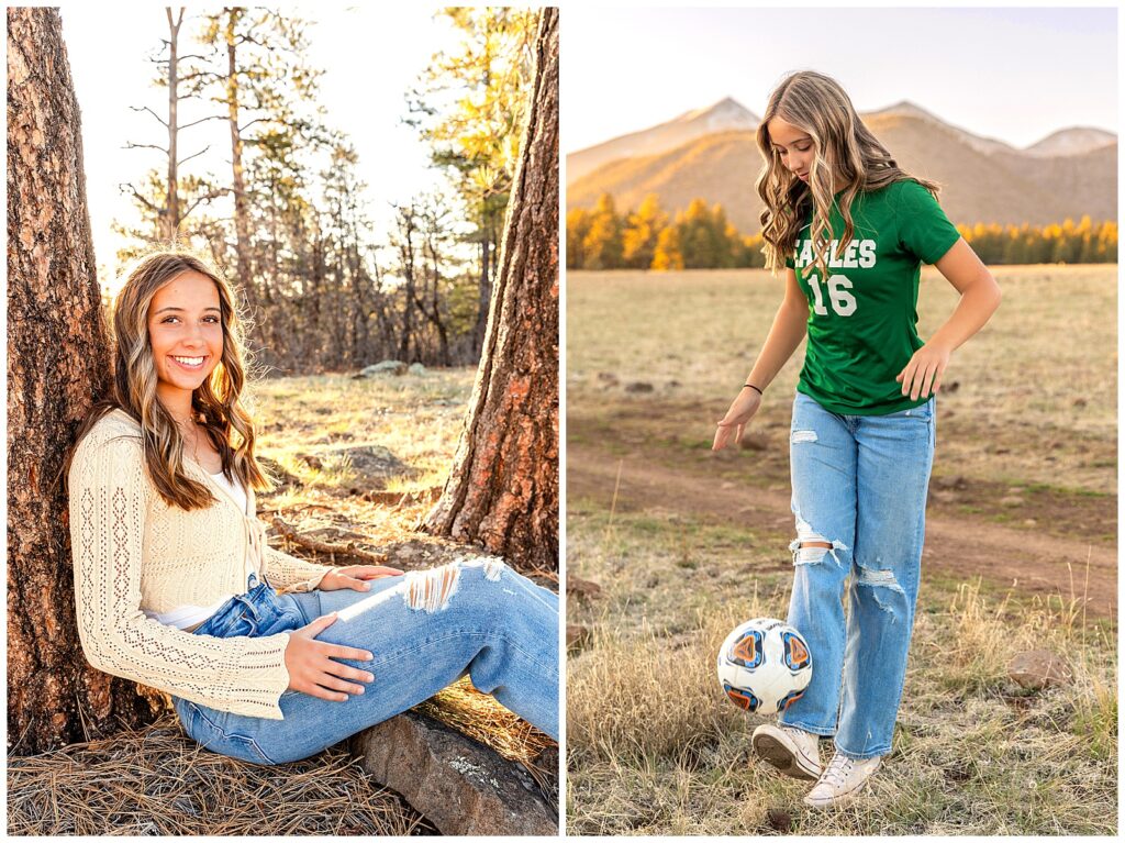 Flagstaff High School graduate Kate shows off her soccer skills in her senior portraits at Buffalo Park with Bayley Jordan Photography.