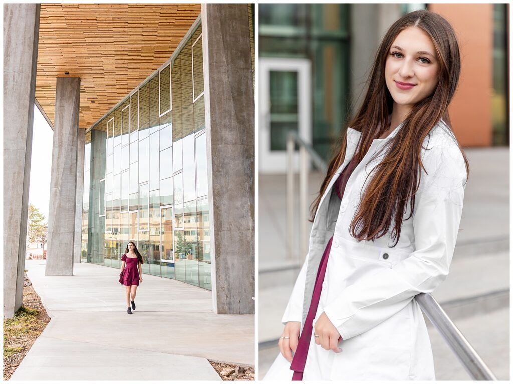 Forensic chemistry senior grad from NAU explores the science and health facility in Flagstaff Arizona for portraits.