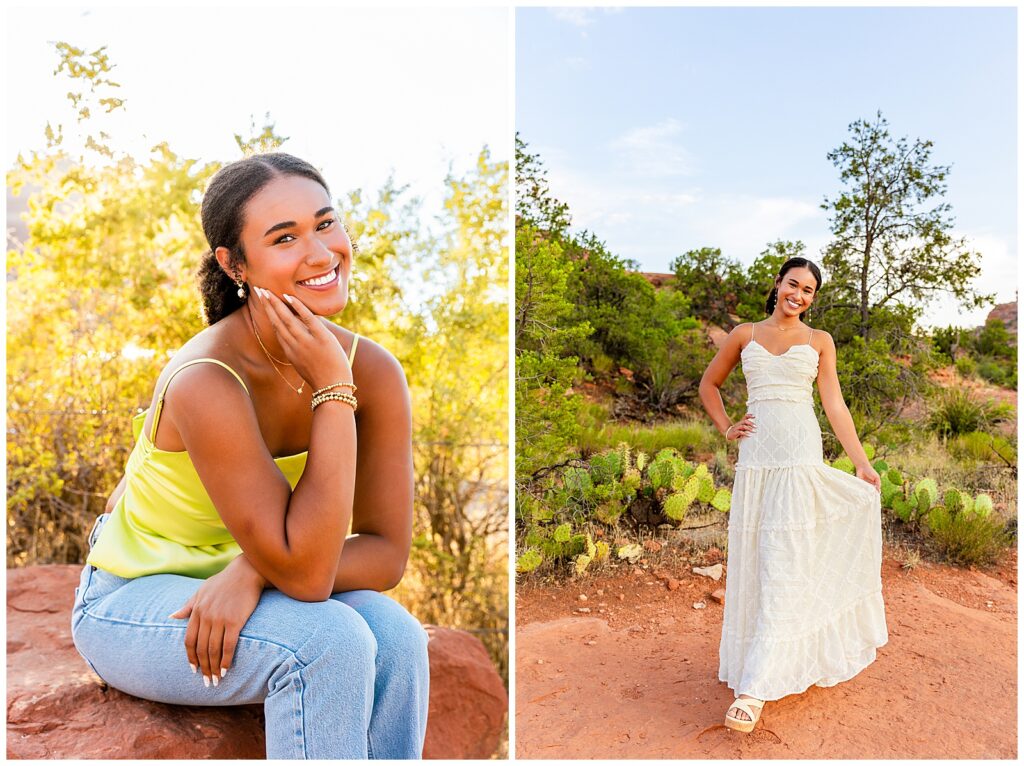 High school senior Malia admires the red rocks of Sedona, Arizona for her senior graduation portrait session.