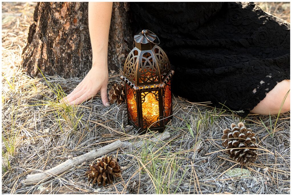 Magical witchy lantern in Flagstaff, Arizona during a Halloween portrait session with Bayley Jordan Photography